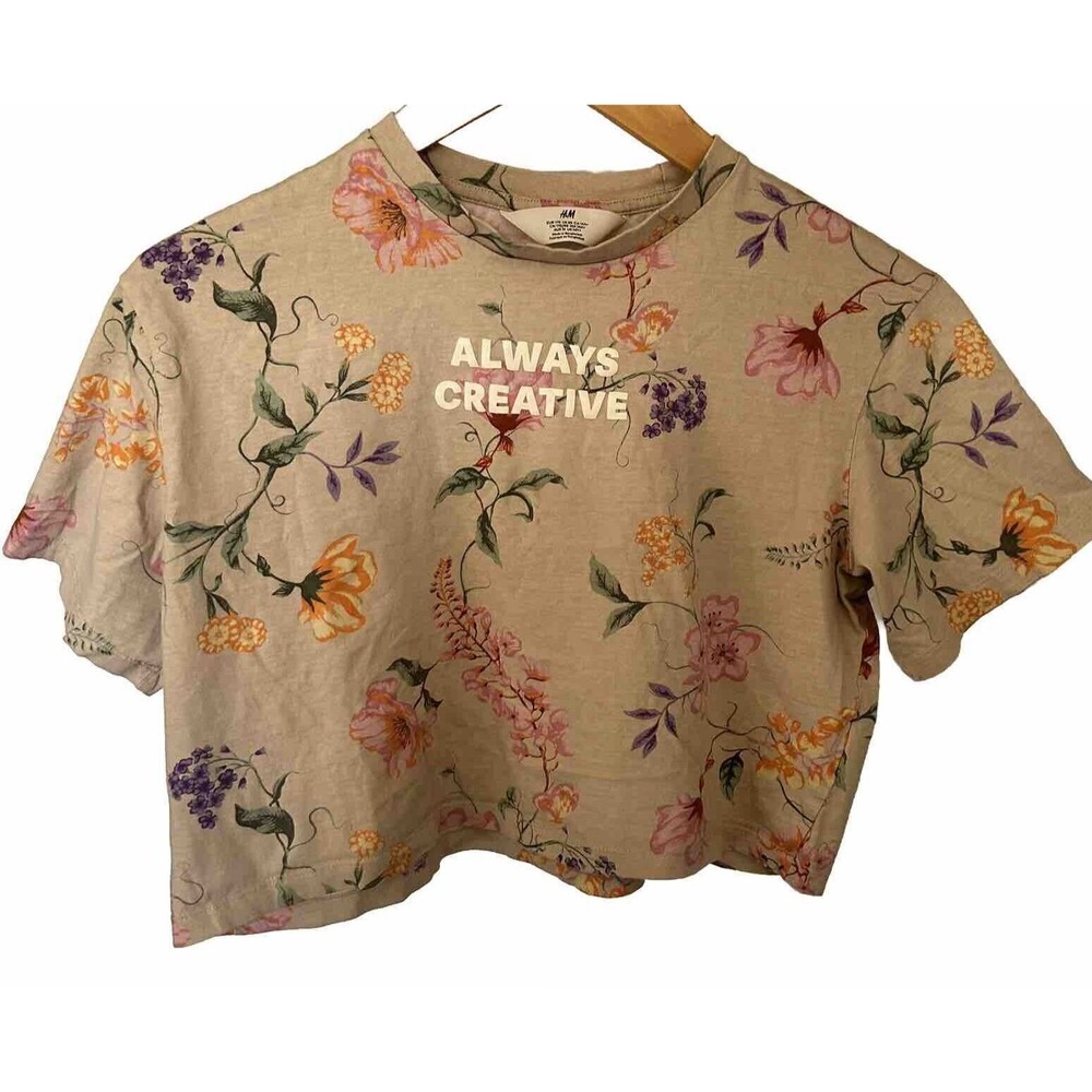 H&M Girls Floral Short Sleeves Cropped Shirt/Top, Size 20 "Always Creative"